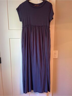 Simple Short-Sleeve Maxi Dress in Slate Blue
